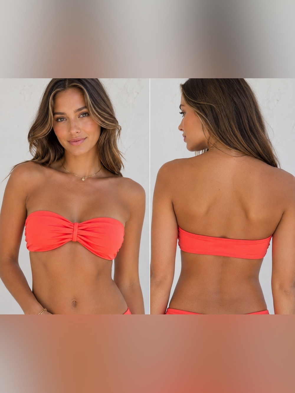 FP Toast Swim Hot Coral Bandeau Bikini Top XS Twist Front Strapless NWT